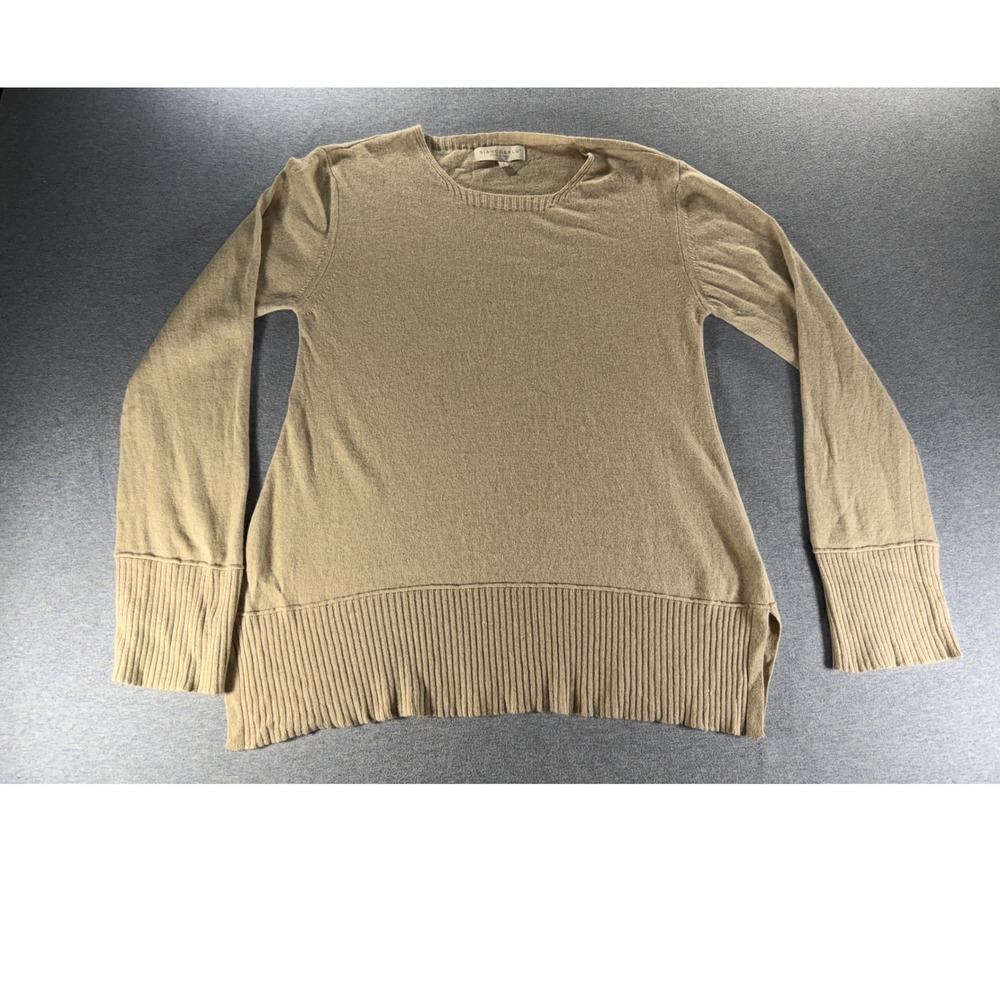 Bianco & Blu Italy Cashmere Silk Blend Ribbed Knit Sweater Tan Small